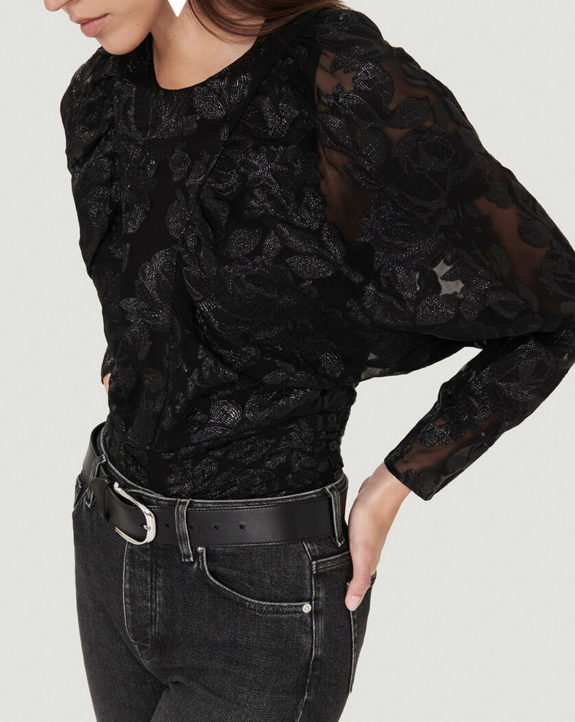 MABEL SHEER METALLIC FLORAL TOP image number null